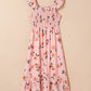 V Neck Flutter Sleeve Smocked Bodice High Waist Ruffle Maxi Dress