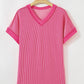 Twisted Ribbed Knit V Neck Casual Tee
