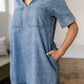 Short Sleeve Collared Patched Pocket Denim Mini Dress