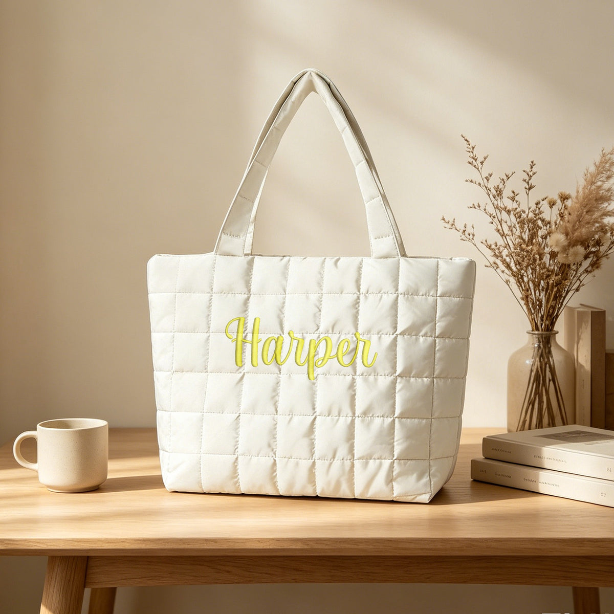 Custom Name Quilted Puffer Tote