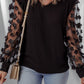 Flower Applique Mesh Long Sleeve V Neck Blouse