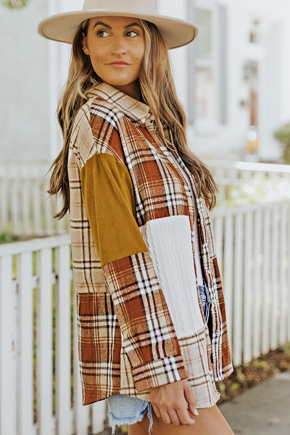 Plaid Color Block Patchwork Shacket