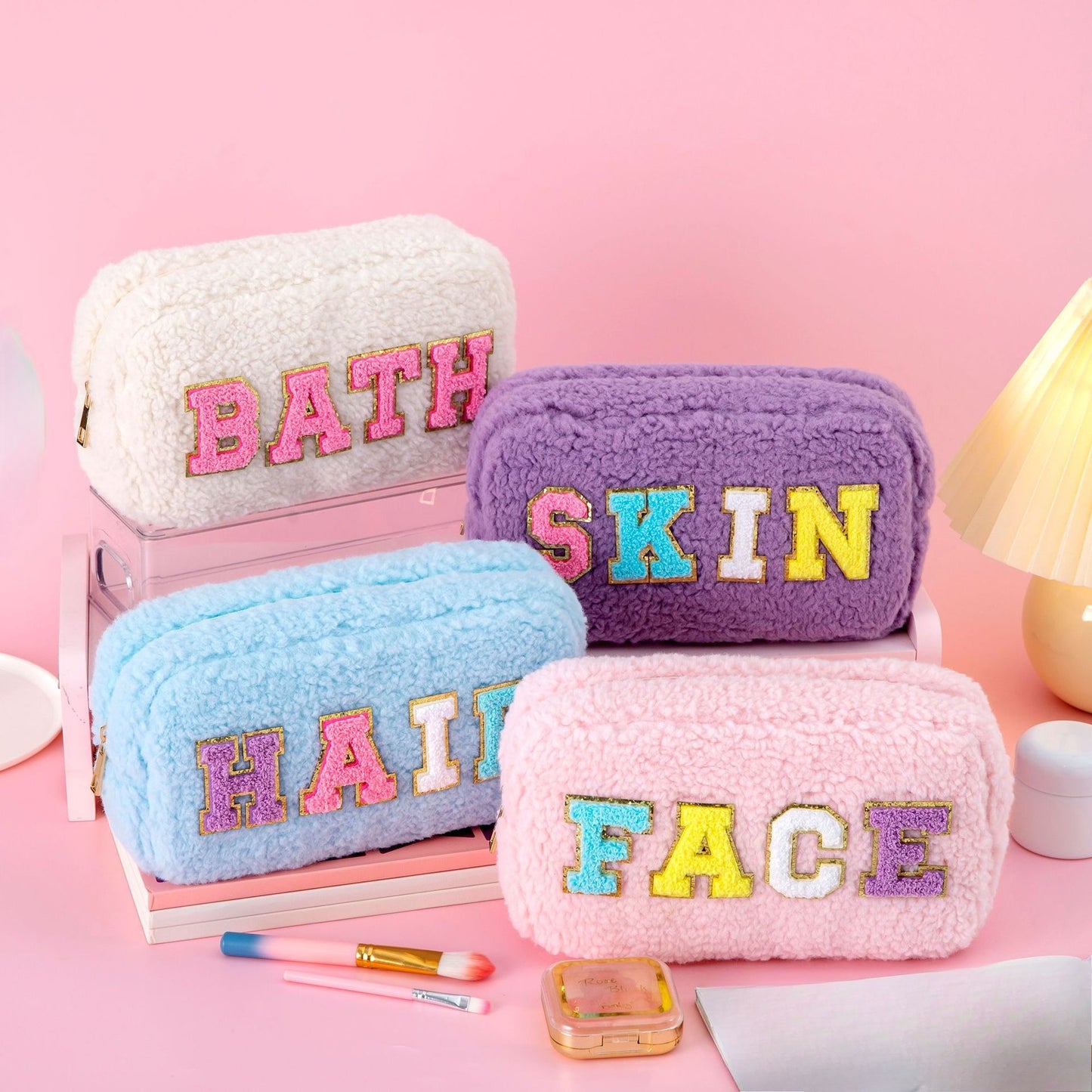 Plush Chenille Letter Cosmetic Bag