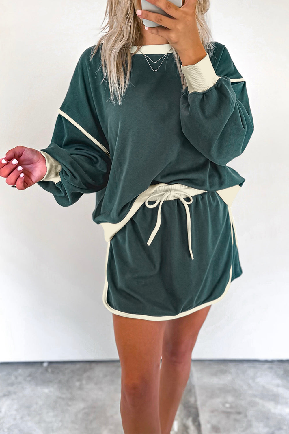 Color Contrast Pullover and Skort Set