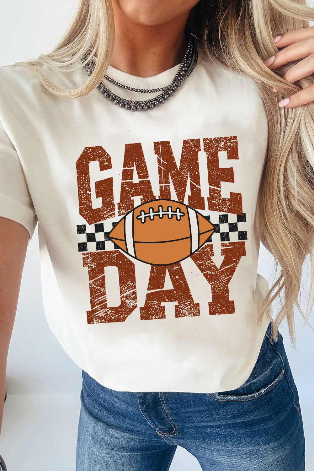 GAME DAY Checkered Rugby Print Vintage Graphic Tee