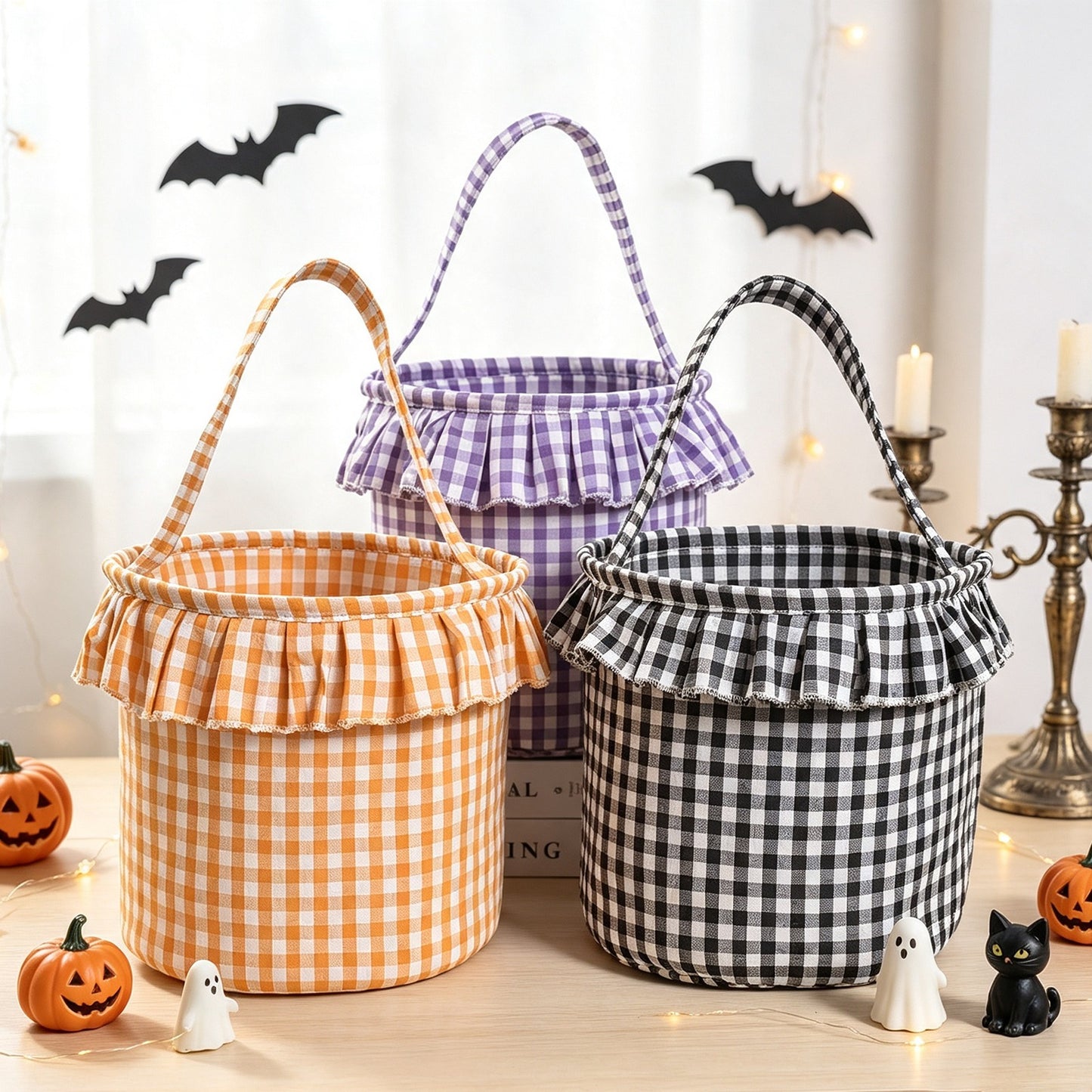 Custom Personalized Halloween Ruffled Candy Basket/Bucket