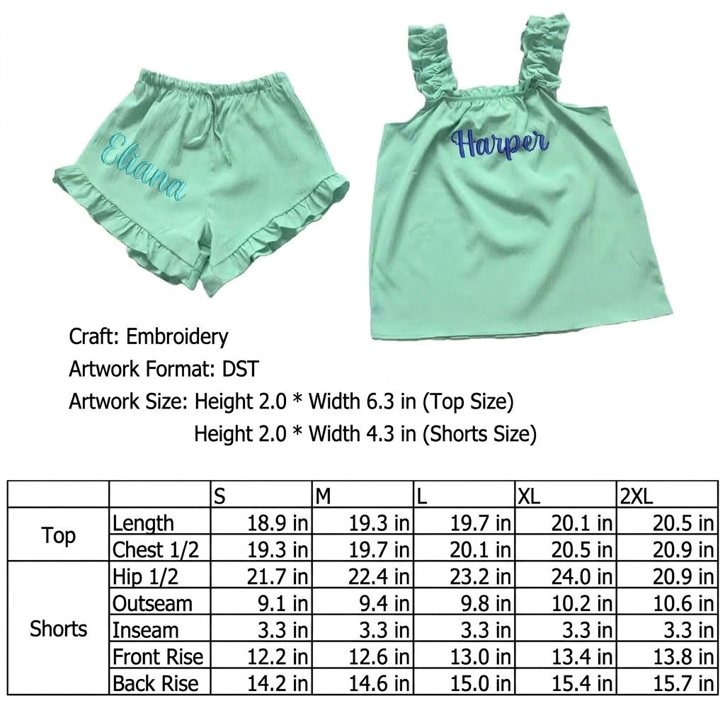 Customized Embroidered Tank Top Pajama Set