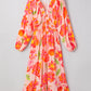 Floral Print Smocked Detail V Neck Puff Sleeve Flowy Maxi Dress