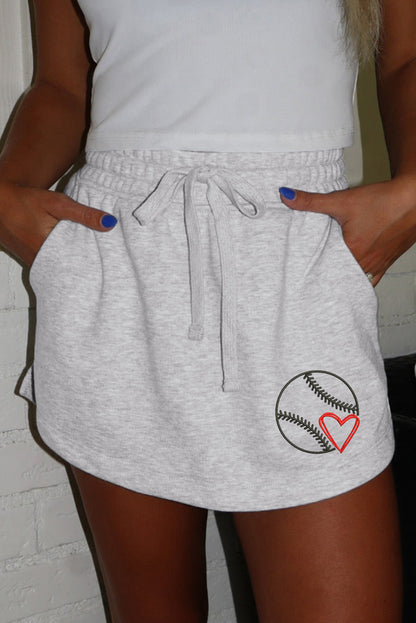 Baseball Heart Embroidery French Terry Skort