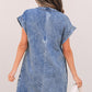 Tie V Neck Tucking Detail Short Sleeve Denim Shift Dress