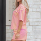 Stripe Drop Shoulder Boxy Casual Terry Short Set