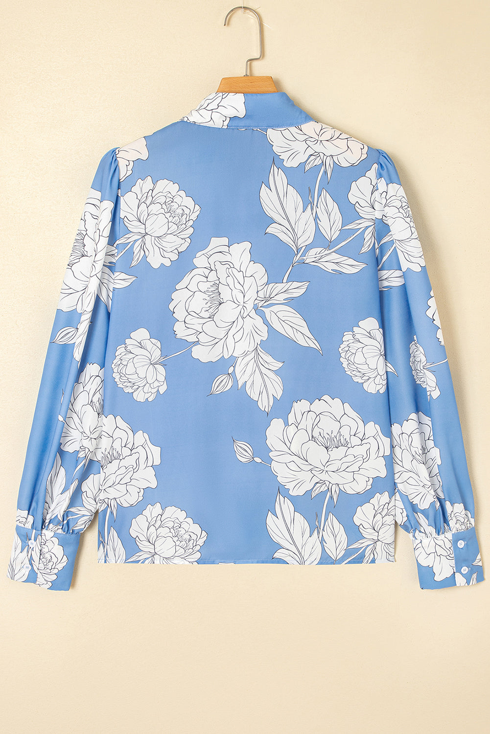 Floral Print Button Up Pleated Detail Puff Sleeve Shirt