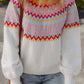 Ethnic Geometric Colorblock Print Drop Shoulder Sweater