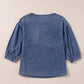 3/4 Sleeve Ruffled Patched Pocket Denim Blouse