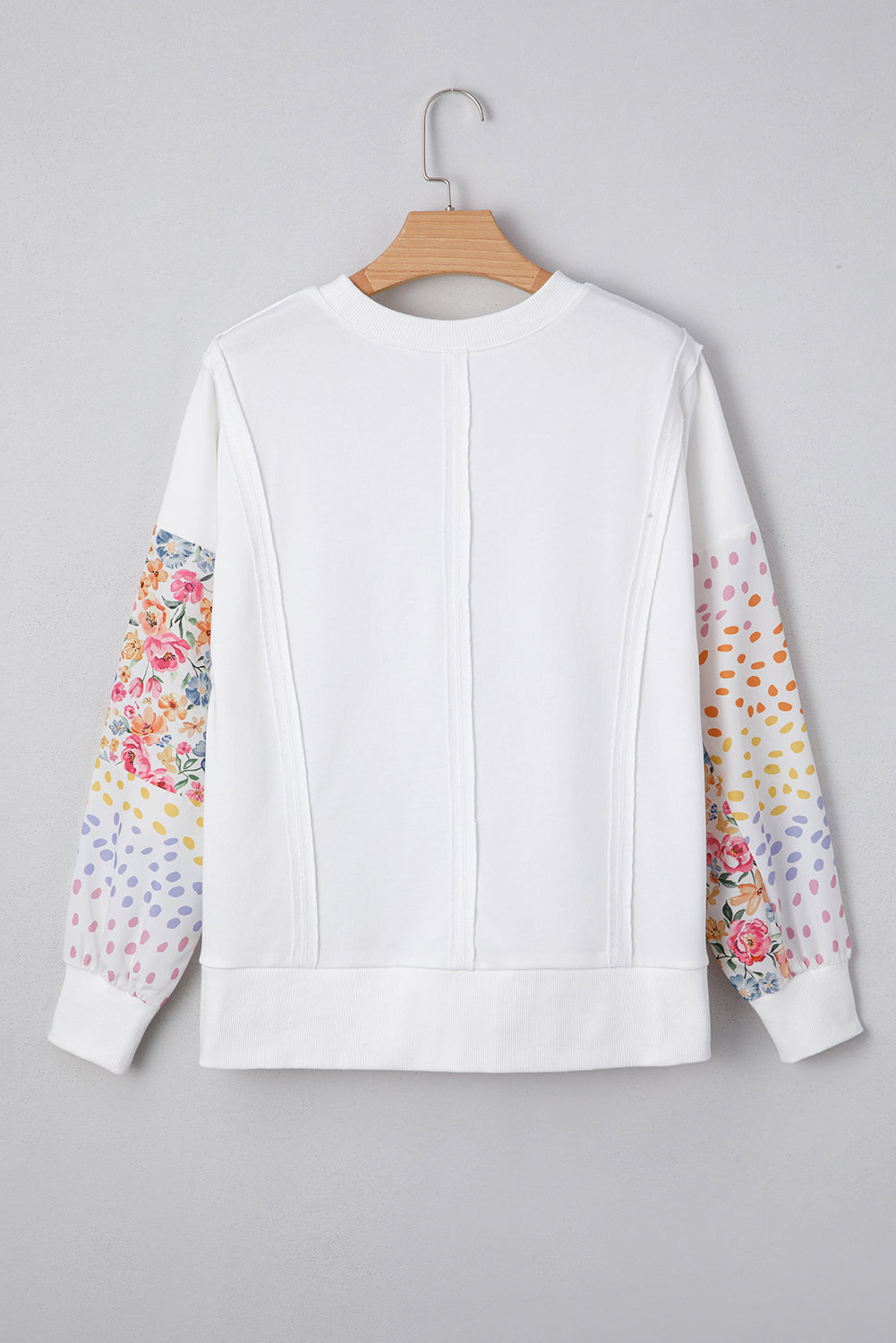 Floral Dotted Mixed Print Patchwork Sleeve High Low Casual Sweatshirt