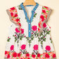 Floral Print Tie Neck Striped Detail Flutter Sleeve Blouse