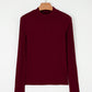 Metal Ribbed Knit Long Sleeve Slim Fit Top