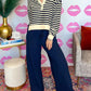 Stripe Collared V Neck Long Sleeve Casual Top