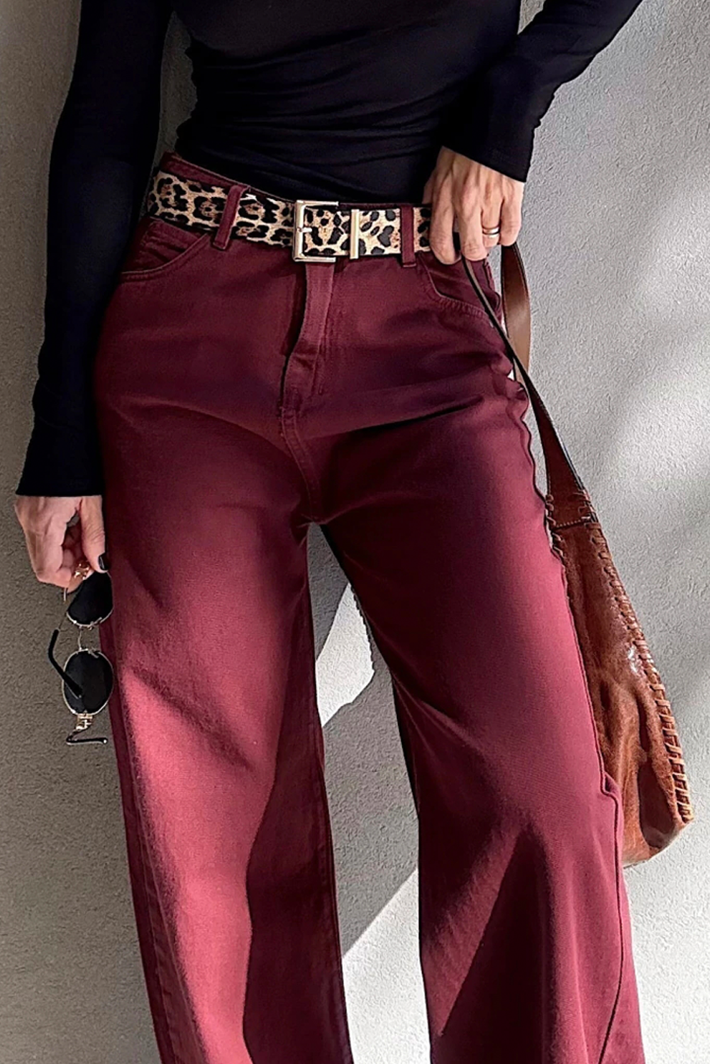 Loose Straight High Waist Solid Color Jeans