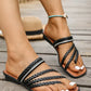 Black Braided Strappy Square Toe PU Flat Slippers