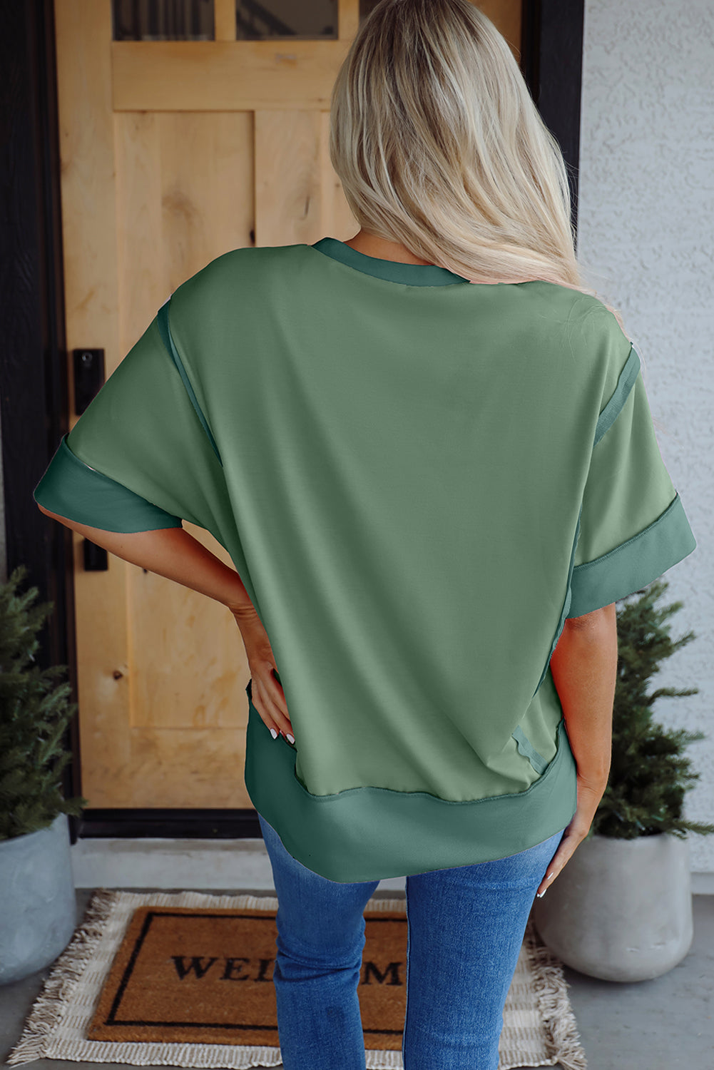 Half Sleeve Raw Seam High Low Side Split Top