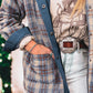 Plaid Corduroy Patchwork Collared Zip Up Snap Button Jacket