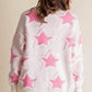 Oversized Cute Star Pattern Ribbed Edge Drop Shoulder Sweater