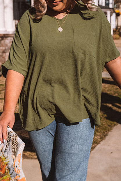 Plus Size Textured Chest Pocket Tee