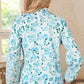 Floral Print Frilled Trim Tie Neck Elastic Cuffs Long Sleeve Blouse