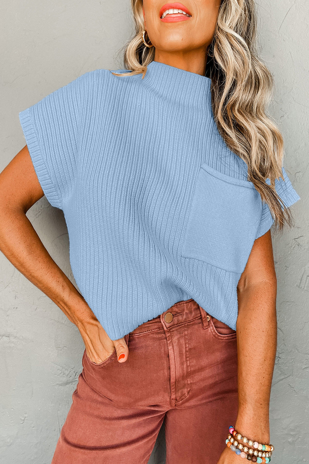 Pocket Ribbed Knit Sweater