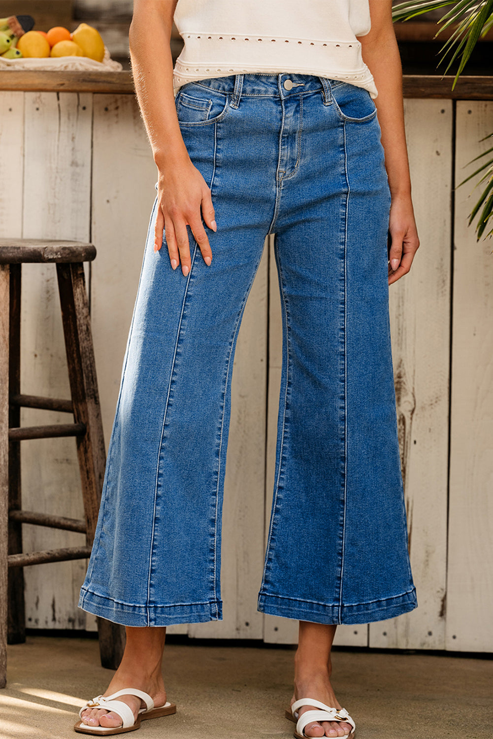 Plain Seam Detail Flared Bottom Ankle Length Jeans