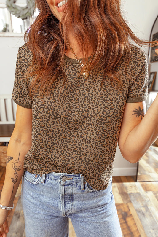 Leopard Crew Neck T Shirt