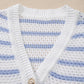 Stripe V Neck Gold Buttons Elegant Sweater Vest