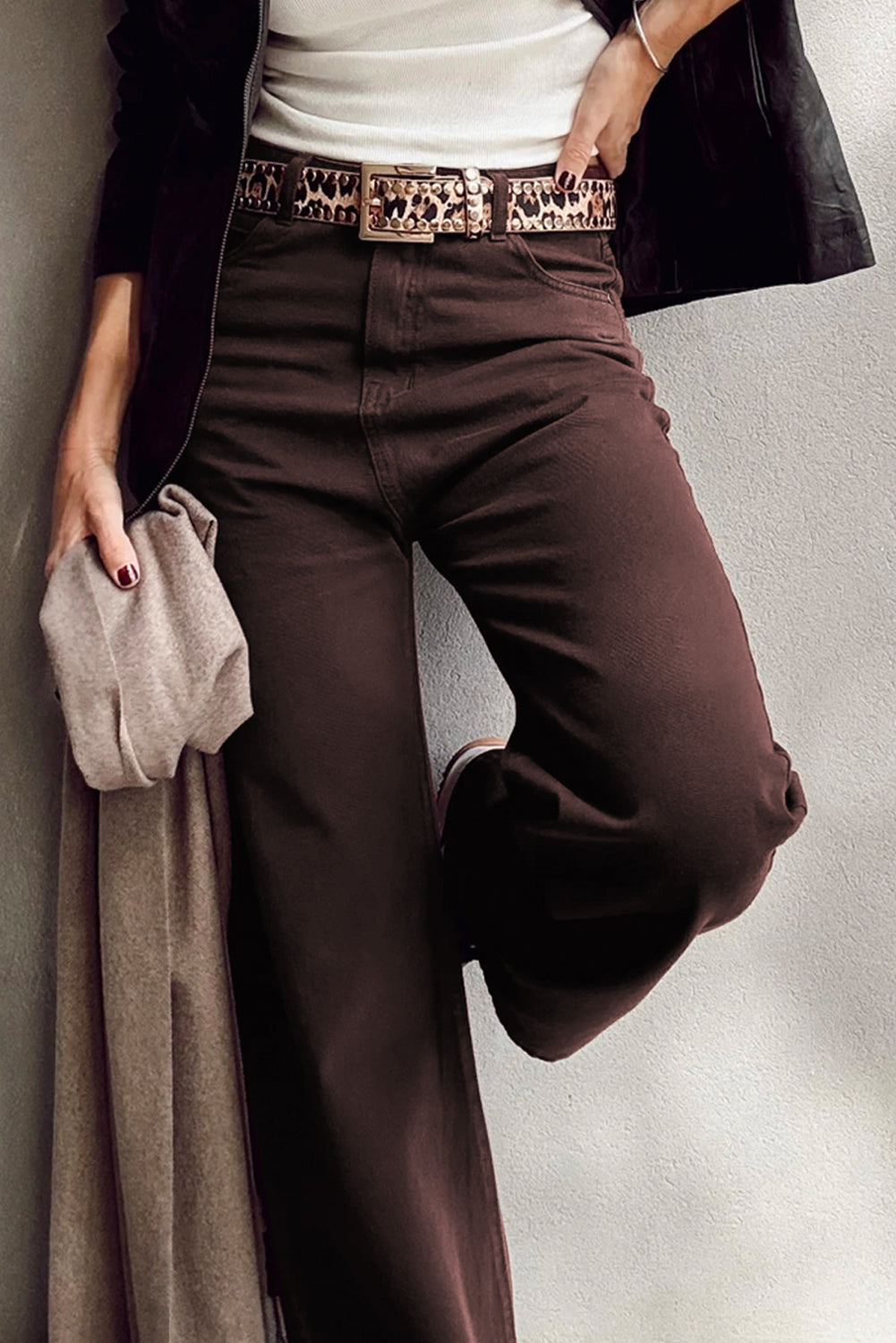 Loose Straight High Waist Solid Color Jeans