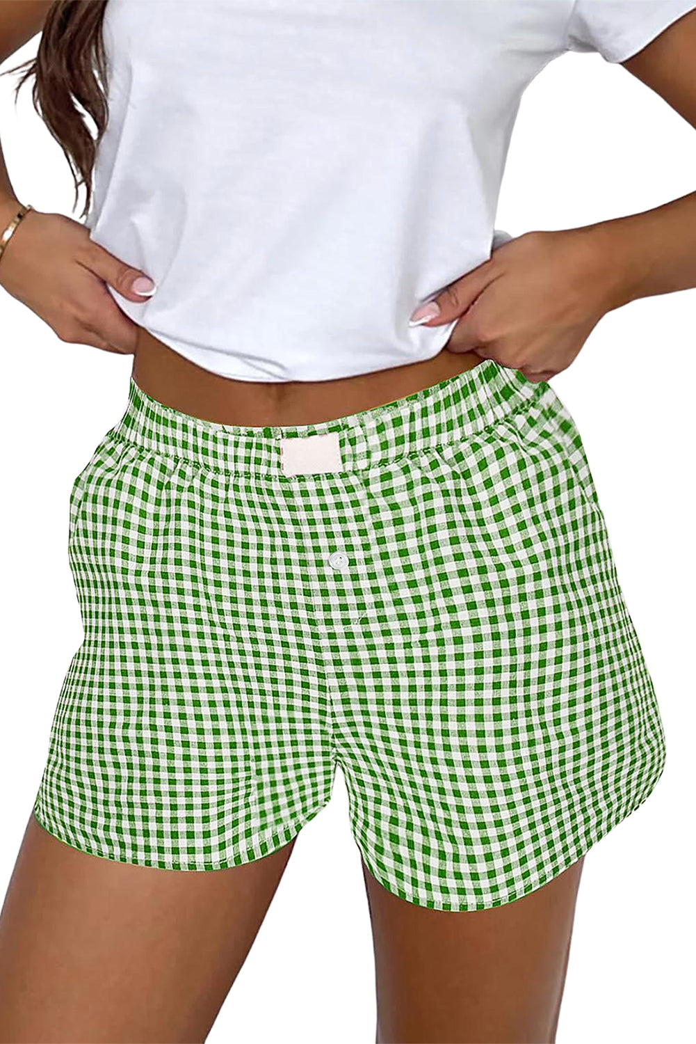 Gingham Printed High Waist Shorts