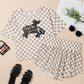 Brown Sequined Rodeo Graphic Checked Cropped Tee and Short Set