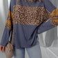Leopard Colorblock Patchwork Long Sleeve Drop Shoulder Top