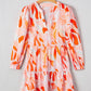 Abstract Print Split Neck Long Sleeve Dress
