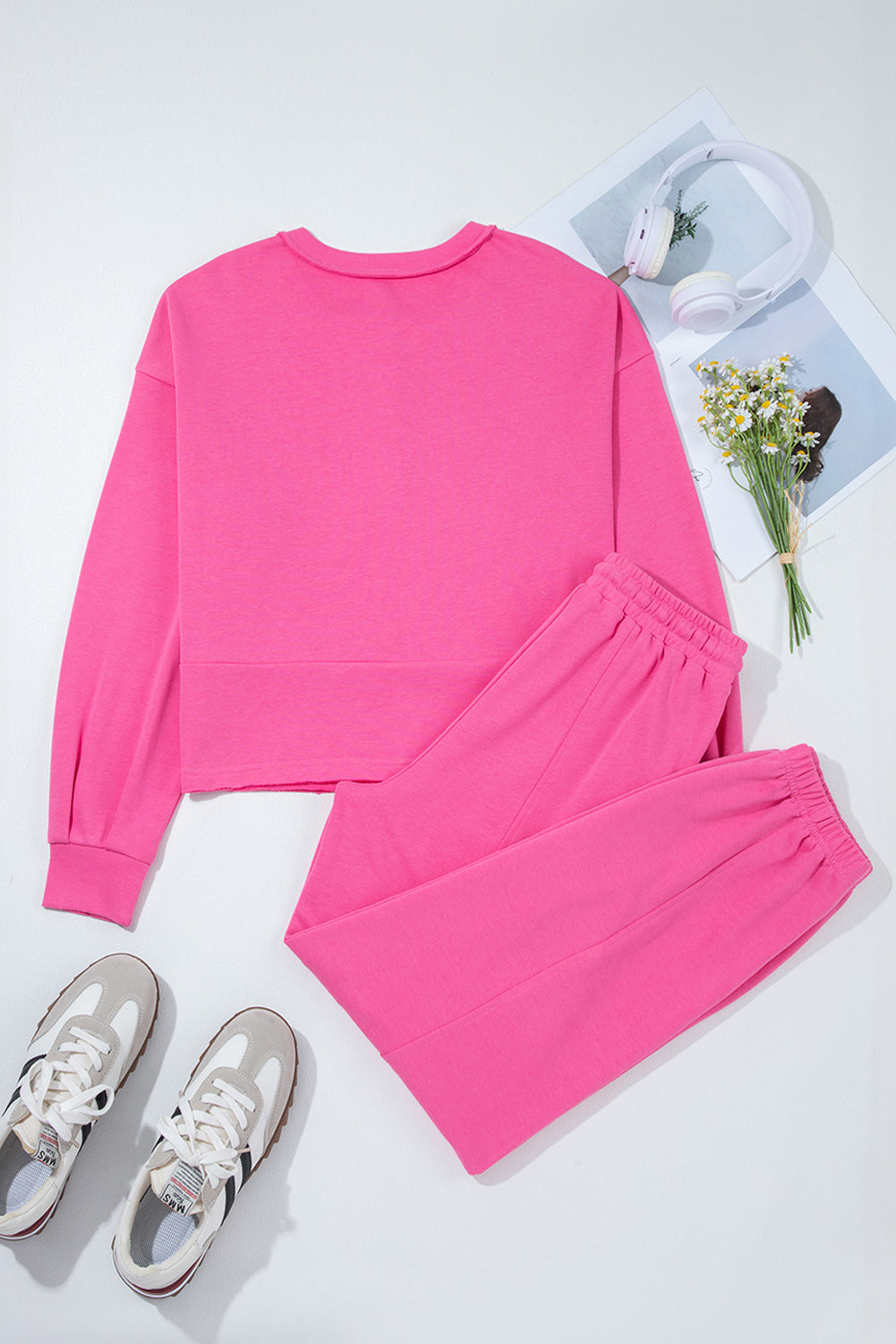 Raw Edge Half Buttons Pullover and Jogger Pants Set