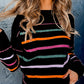 Colorful Striped Ribbed Trim Sweater