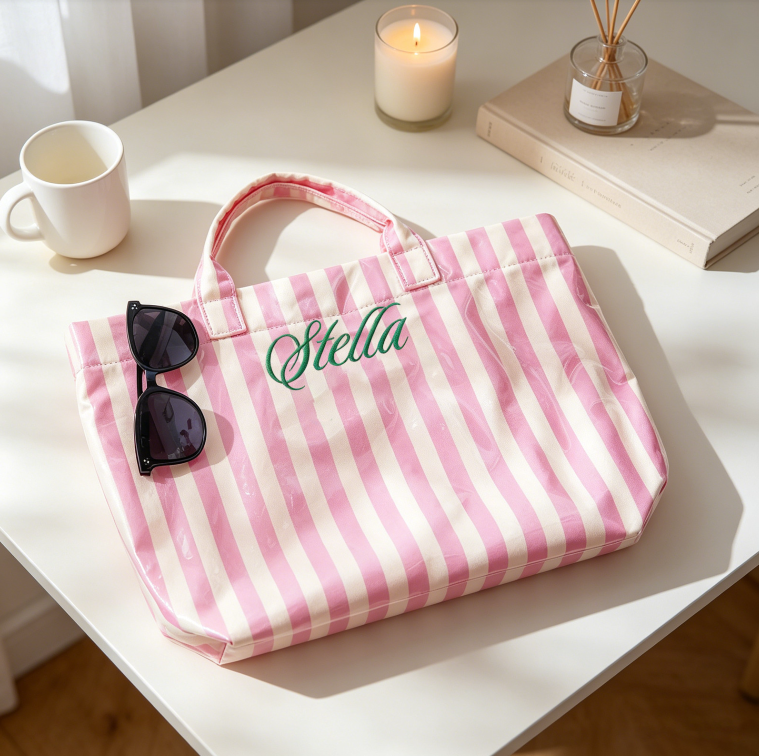 Custom Embroidered Waterproof Striped Tote Bag