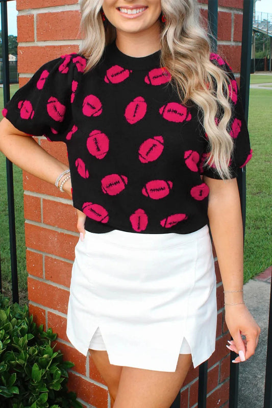 Print Casual Knit Short Sleeve Sweater