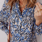 Bohemian Print Embroidered V Neckline Detail Long Sleeve Shirt