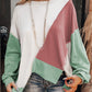 Colorblock Stitching Irregular Hem Long Sleeve Top