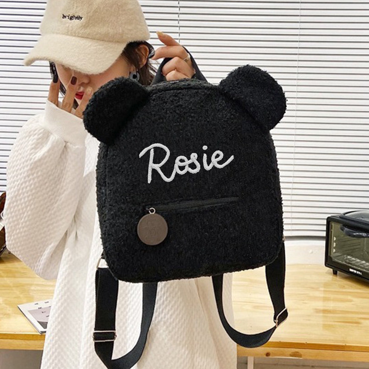 Personalized Teddy Bear Ears Sherpa Backpack