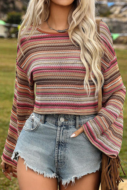 Striped Wide Sleeve Cropped Top