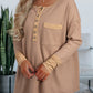 Color Block Waffle Textured Tunic Henley Top with Slits