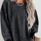 Solid Ribbed Knit Round Neck Pullover Sweatshirt