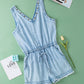V Neck Raw Hem Denim Romper