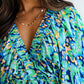 Abstract Print Puff Sleeve V Neck High Waist Romper